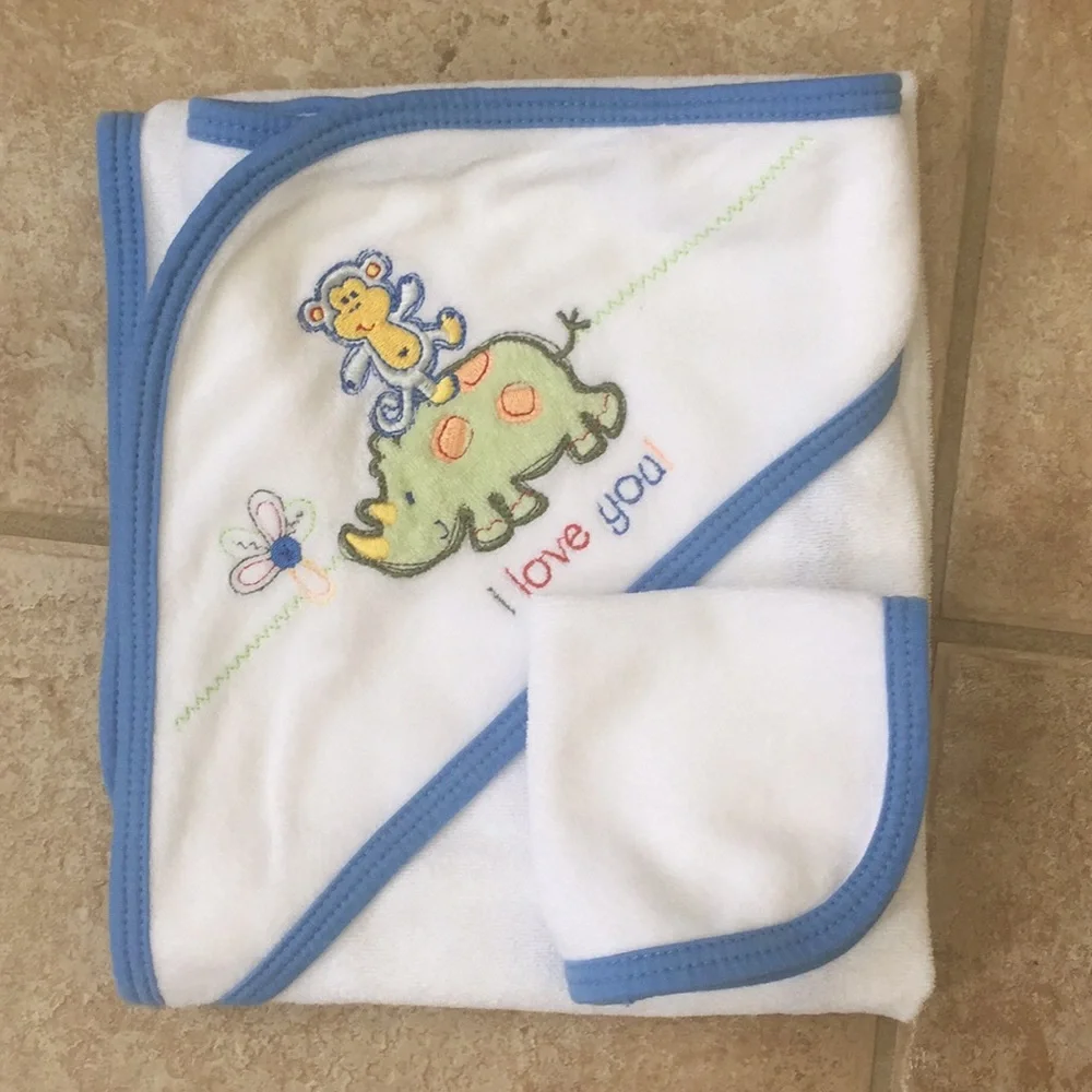 Gerber Baby Monkey Rhino Butterfly Hooded Towel and Washcloth